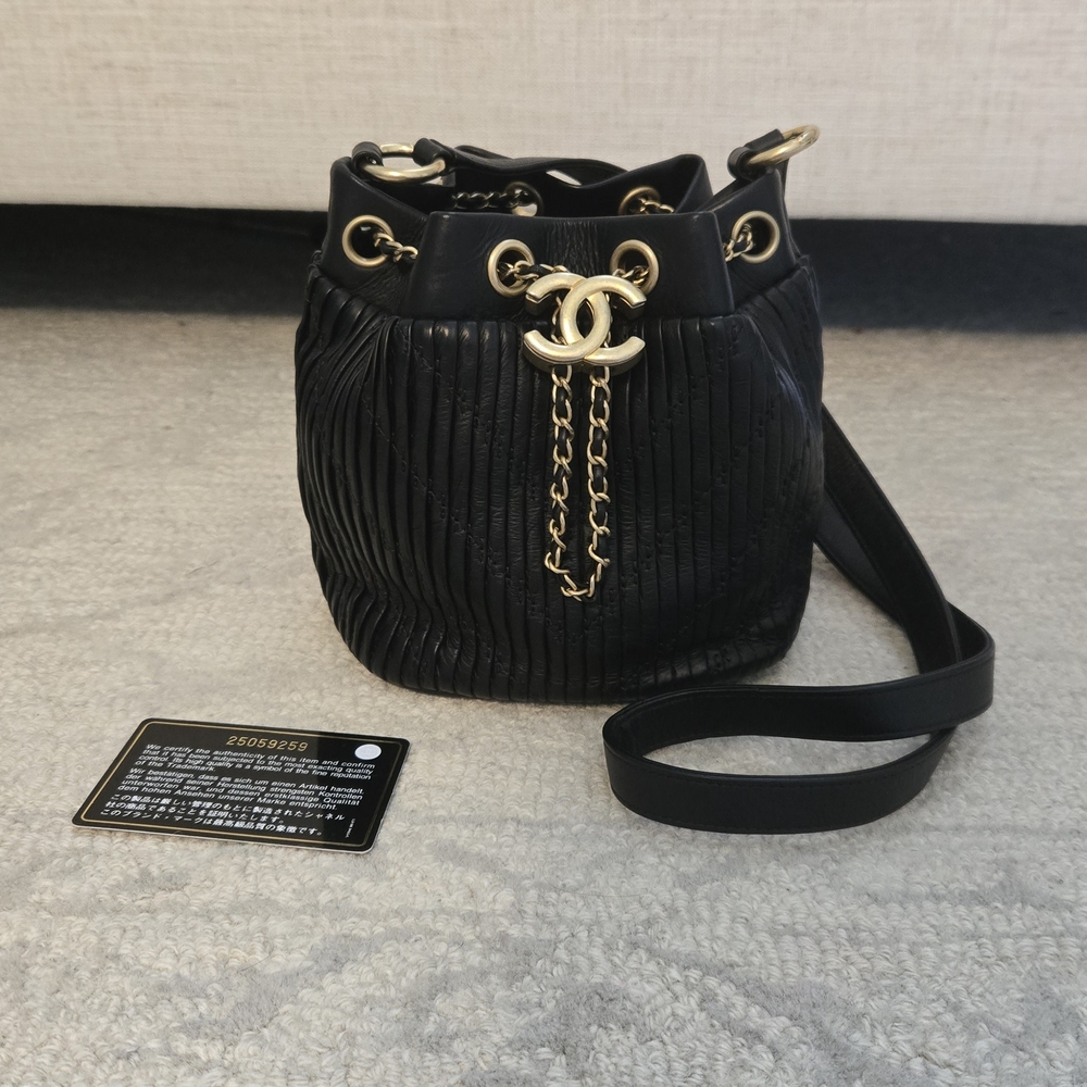 Chanel Coco Pleats Drawstring Bucket Bag Small